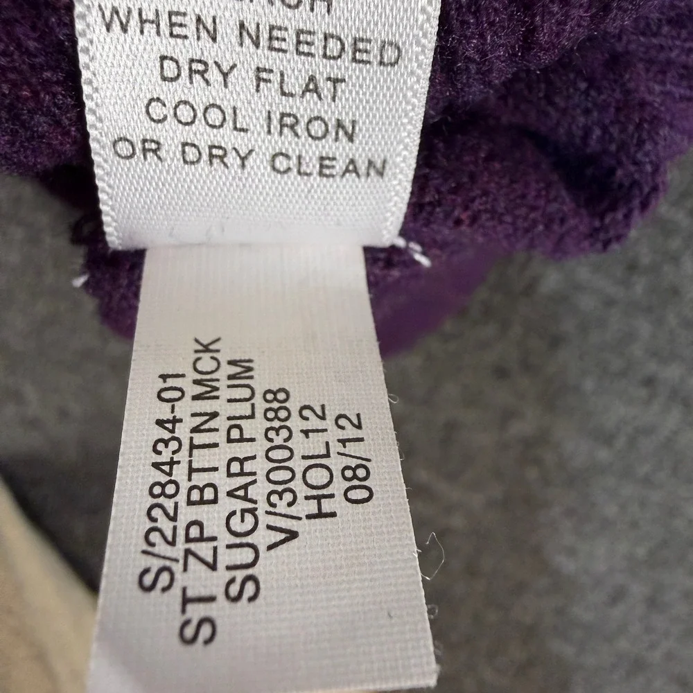 Banana Republic Sweater Mens L ST ZP BTTN MCK Sugar Plum Merino Wool EUC